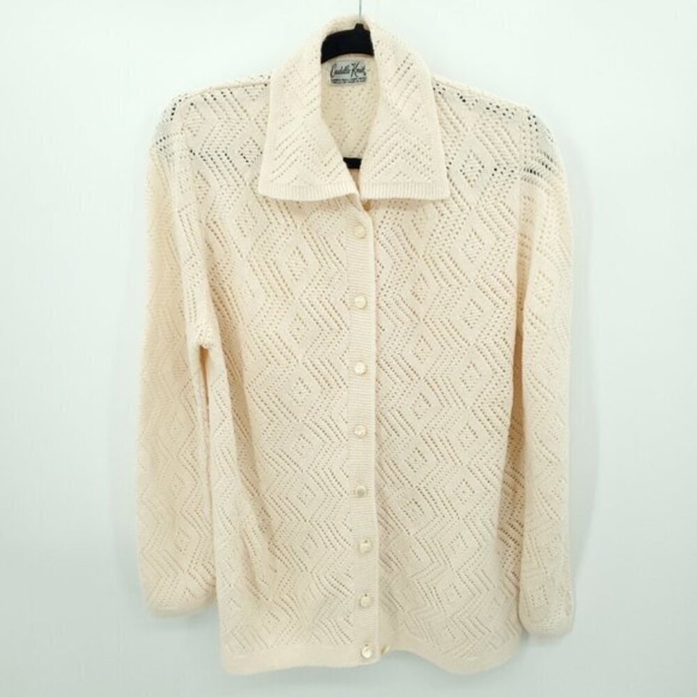 VTG Cuddle Knits Button Front Pointelle Cardigan/Knit Top L/XL Ivory
